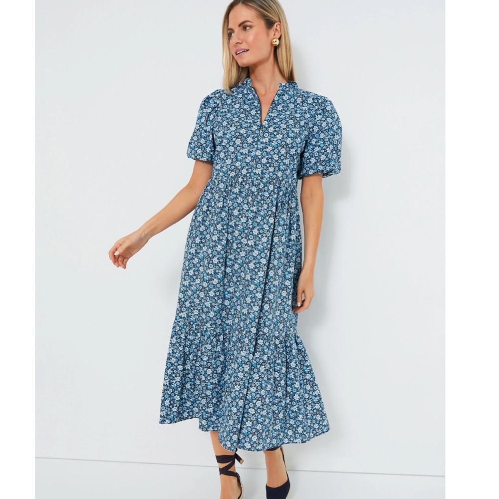 Hyacinth House Zip Front Bluebells Floral MIDI Dress XXS